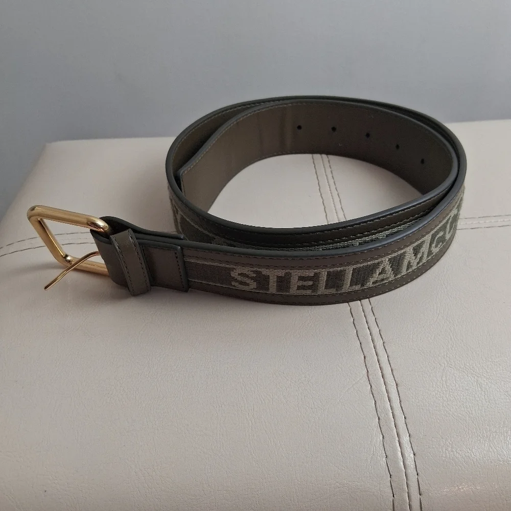 Stella McCartney Eco Monogram Fabric Olive Green and Gold Belt Size 34